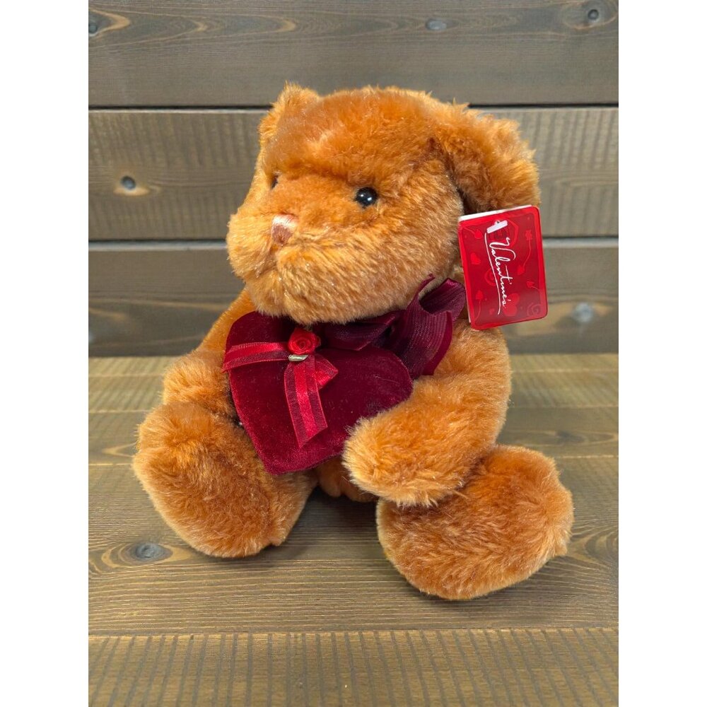 Valentines Day Plush Teddy Bear With Red Velvet Heart & Bow
